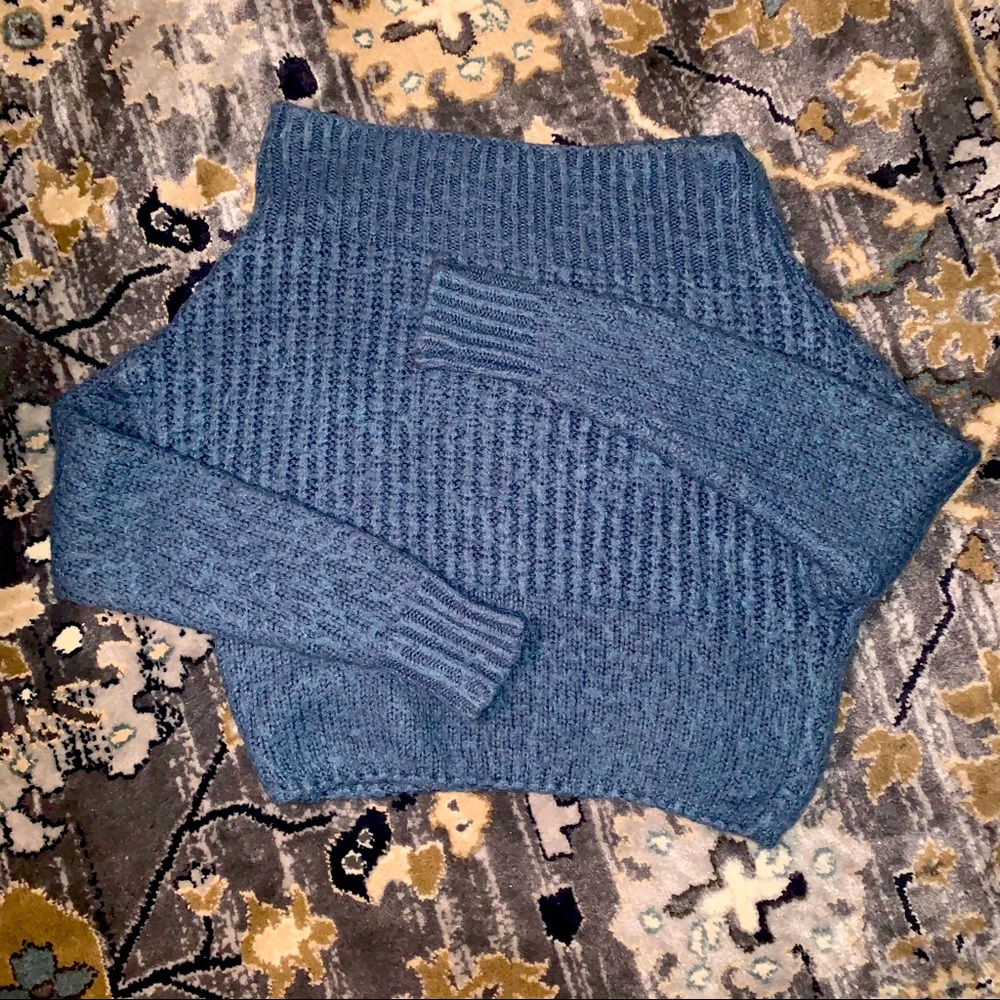 Dusty blue cold shoulder knit sweater